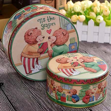 Round biscuit tin container