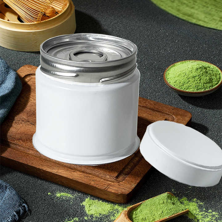 silver tin matcha can