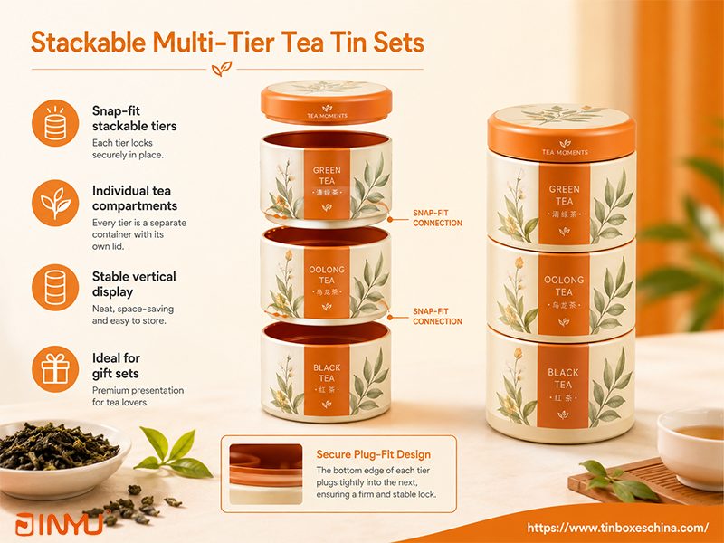Stackable Multi-Tier Tea Tin Sets