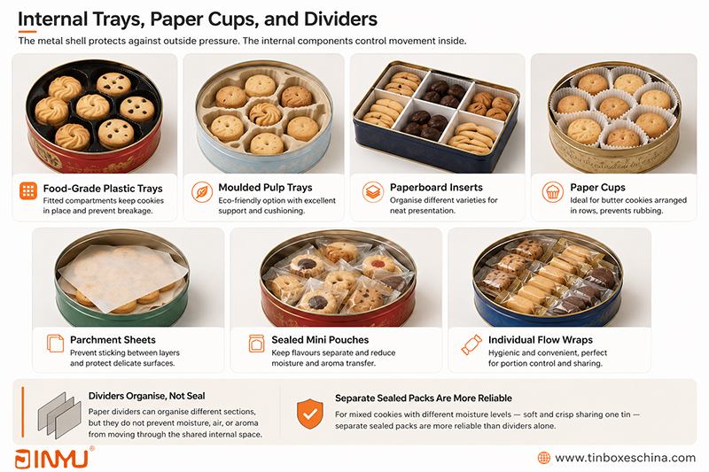 Cookie Tin with Internal Trays Paper Cups and Dividers Cookie Tin with Internal Trays Paper Cups and Dividers