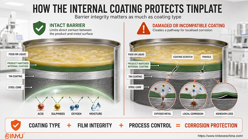 how the internal coating protect tinplate